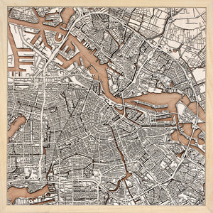 Amsterdam laser cut city map timber detail 