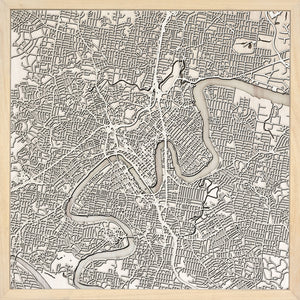 Brisbane laser cut city map timber detail