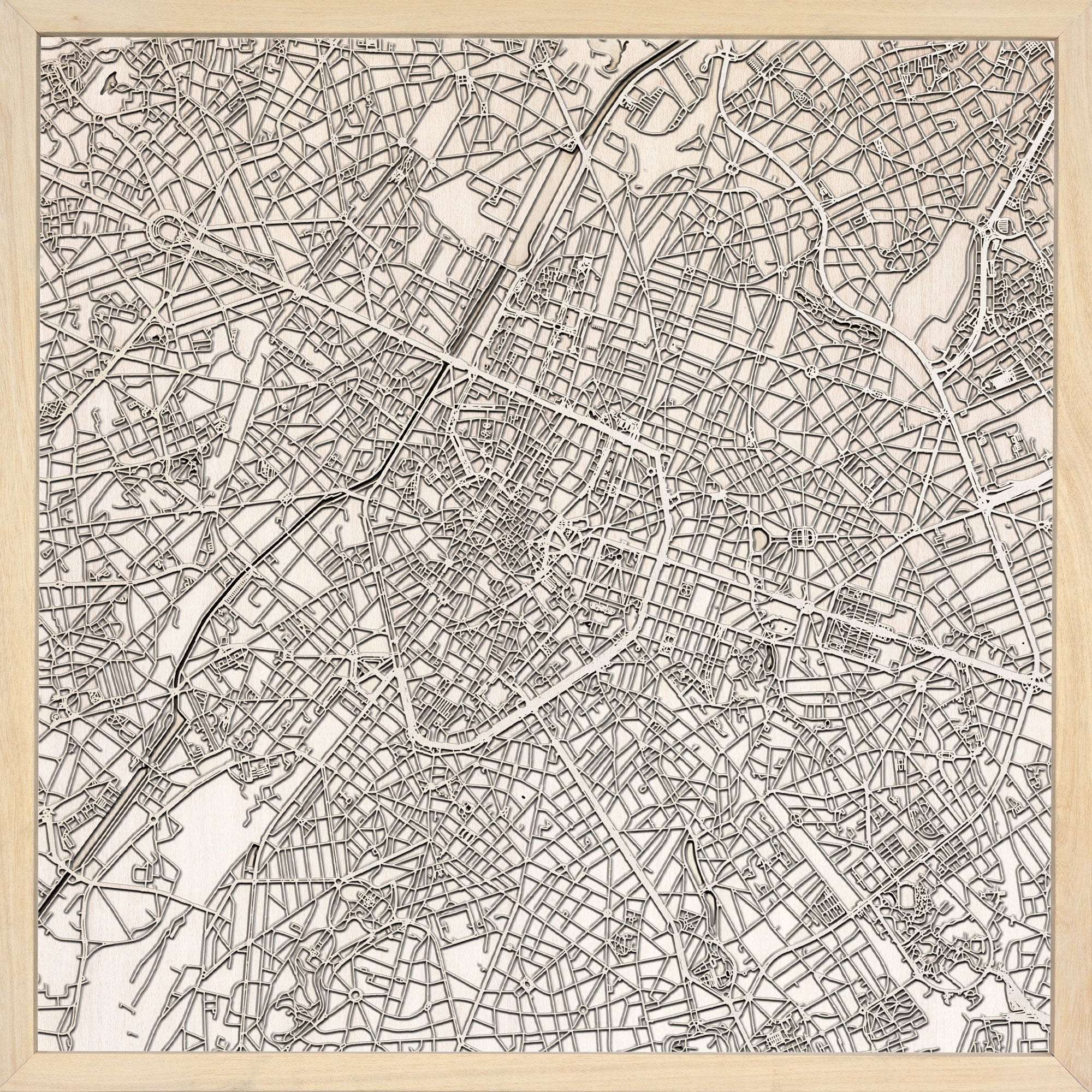 Bruxelles laser cut city map timber detail