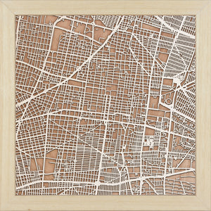 Ciudad de México laser cut city map timber detail