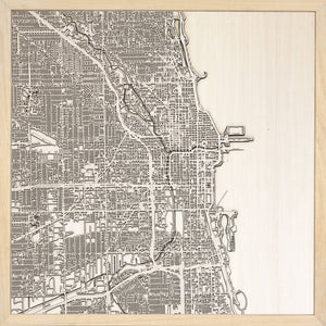 Chicago laser cut city map timber detail