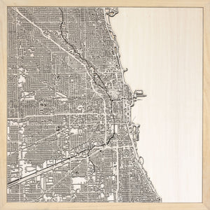 Chicago laser cut city map timber detail